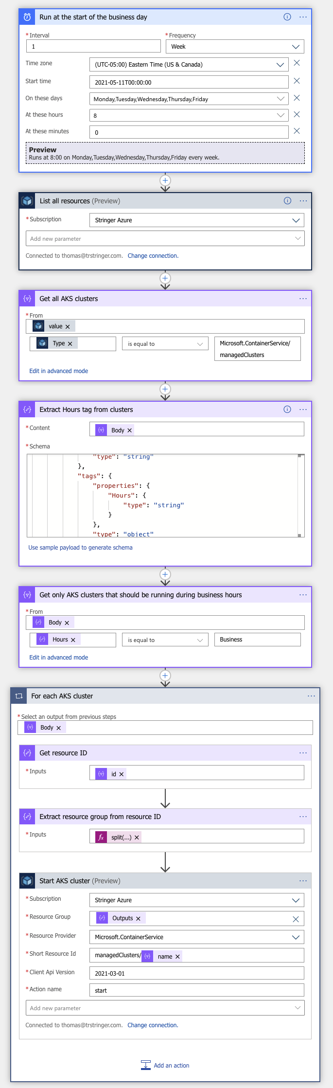 Start AKS clusters Logic App