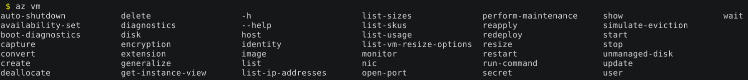 AZ tab tab completion for VM