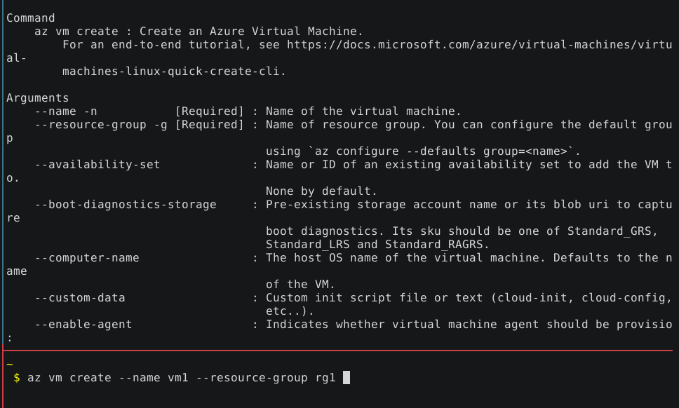 AZ tab tab completion for VM